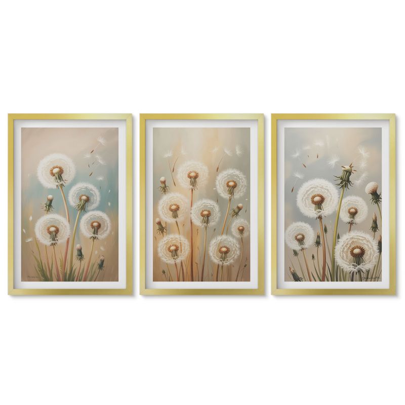 Obrazy w złotej ramie Tulup 40x60 cm Kwiaty dmuchawców pastelowo Tryptyk 1 kpl
