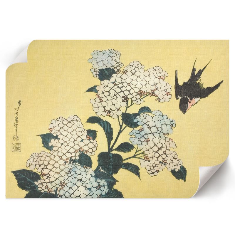 Plakat Dekoracyjny ArtPrintCave 42x29,7 cm Hortensja i jaskółka Hokusai 1 szt.