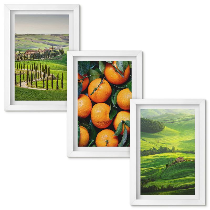 Obrazy Do Sypialni Wallfluent Krajobraz wsi Włochy pomarańcze Biała rama 20x30cm 3 szt.