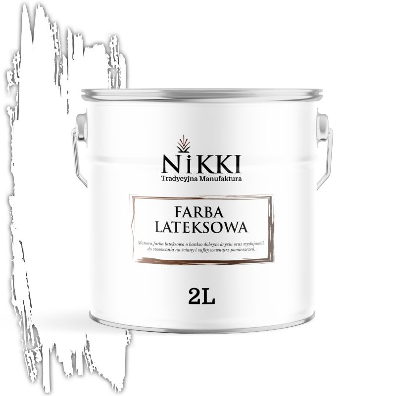 Farba Lateksowa Wewnętrzna Ściany i Sufity NIKKI Super Biała Głęboki Mat 2L