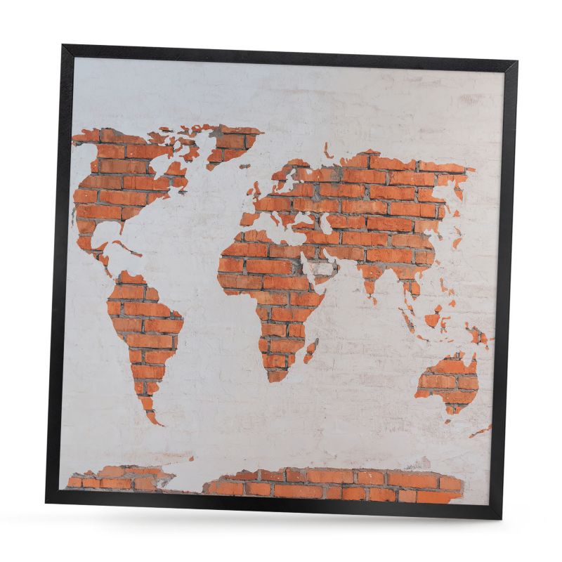Ozdobna tablica na magnesy ArtPrintCave 50x50 Ceglana mapa w czarnej ramie 1szt