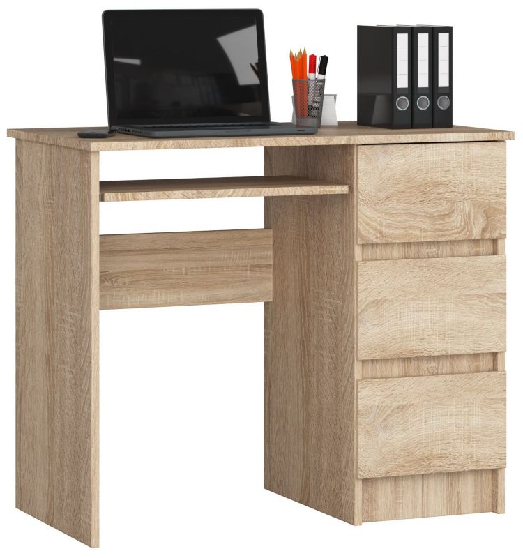 Biurko komputerowe Akord A6 Dąb Sonoma 90 cm prawe 3 szuflady kolor Dąb Sonoma mat 1 półka 90x50x77 cm 1 szt.