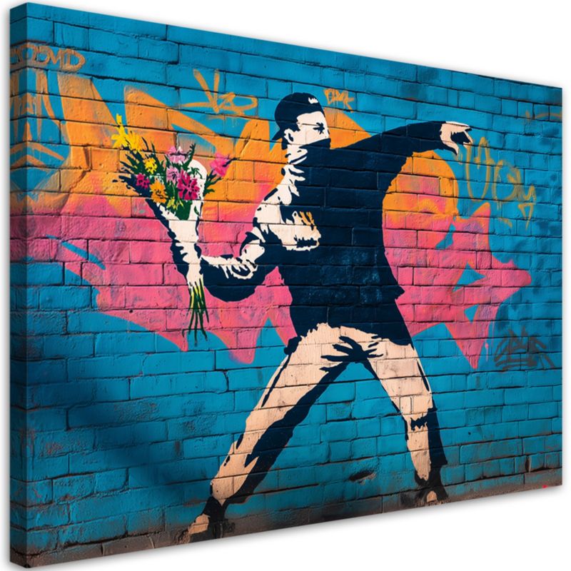 Obraz na płótnie Feeby Banksy ""Flower Thrower"" Street Art 90x60cm 1szt