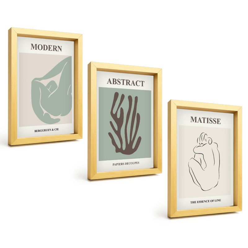 Komplet 3 Obrazów w Złotej Ramie ArtPrintCave 20x30 cm Grafika Ścienna Stylowe abstrakcyjne obrazy Matisse 1 kpl.