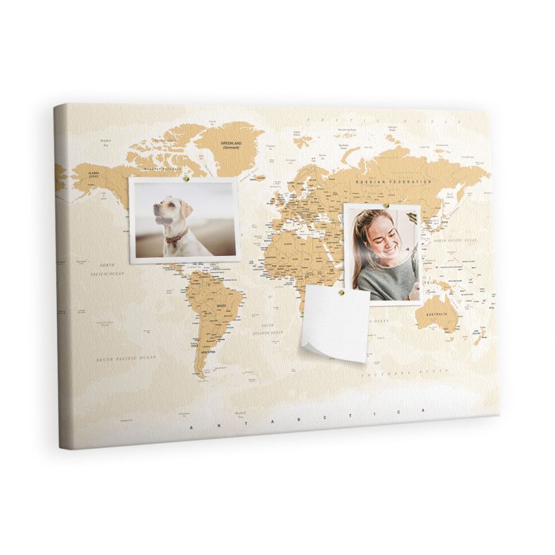 Organizer Ścienny Tablica Korkowa Na Płótnie Tulup 60x40 cm Polityczna Mapa Świata wariant 8 Pinezki metaliczne 1 kpl