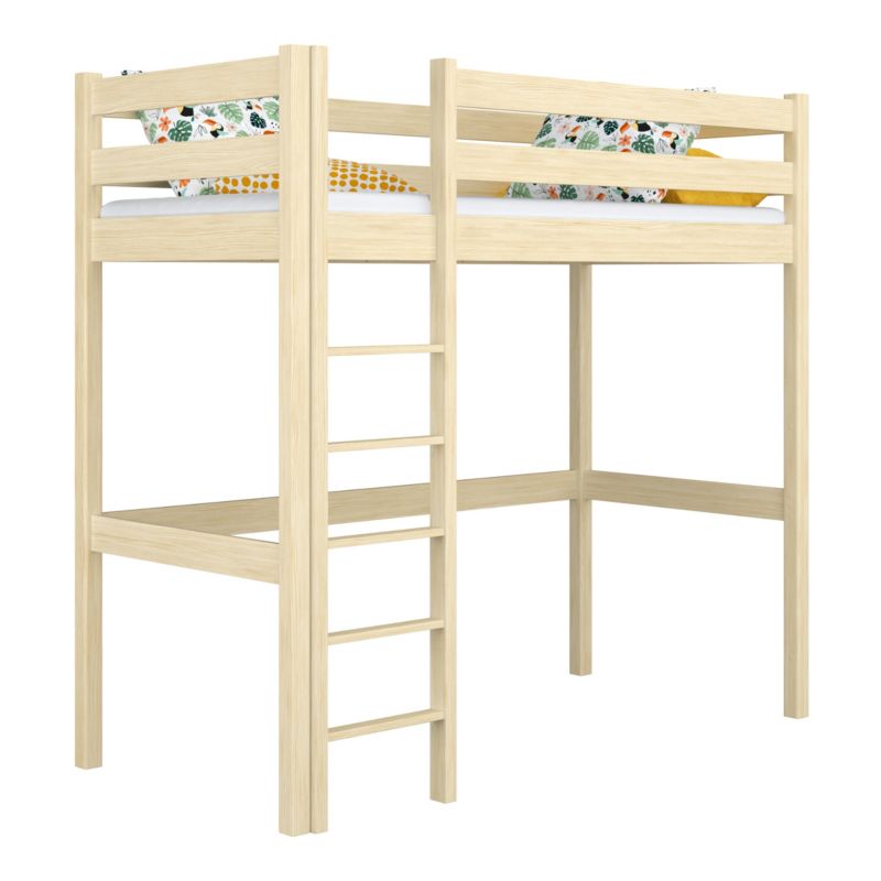 Drewniane łóżko N-WOOD na antresoli N05 sosna bezbarwna 100x190 1szt.