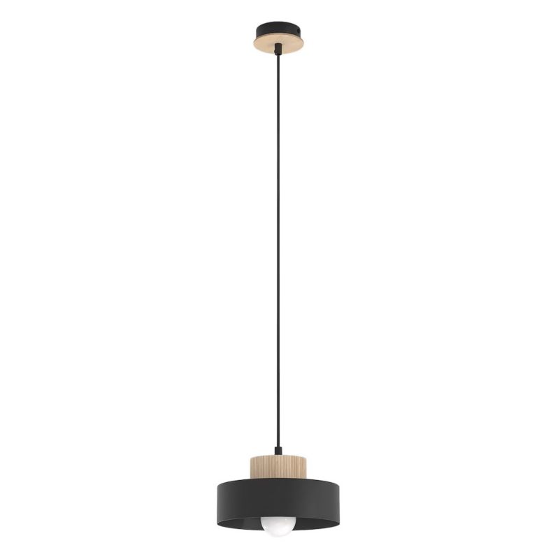Lampa wisząca mały dwuwarstwowy klosz z drewnem Emibig KIVI czarna 1xE27x15W IP20 wym:140x20x20cm - 1 szt.