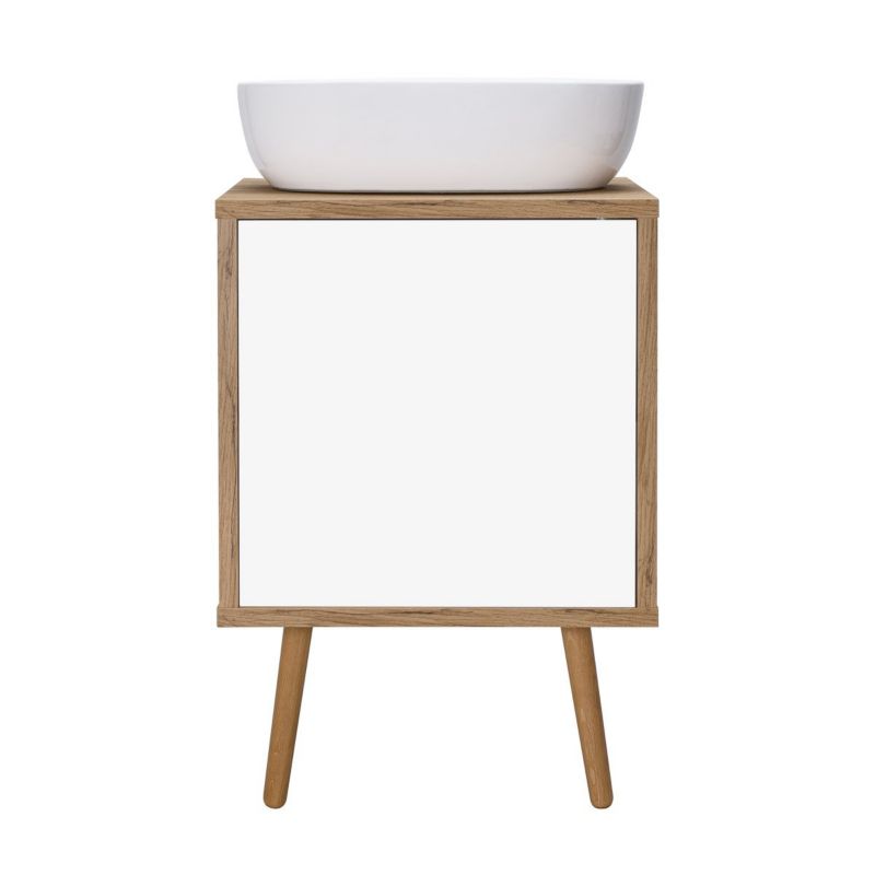 Szafka podumywalkowa wisząca Oltens Hedvig 50x45x49,7 cm biała-dąb, bez uchwytów 1 szt.