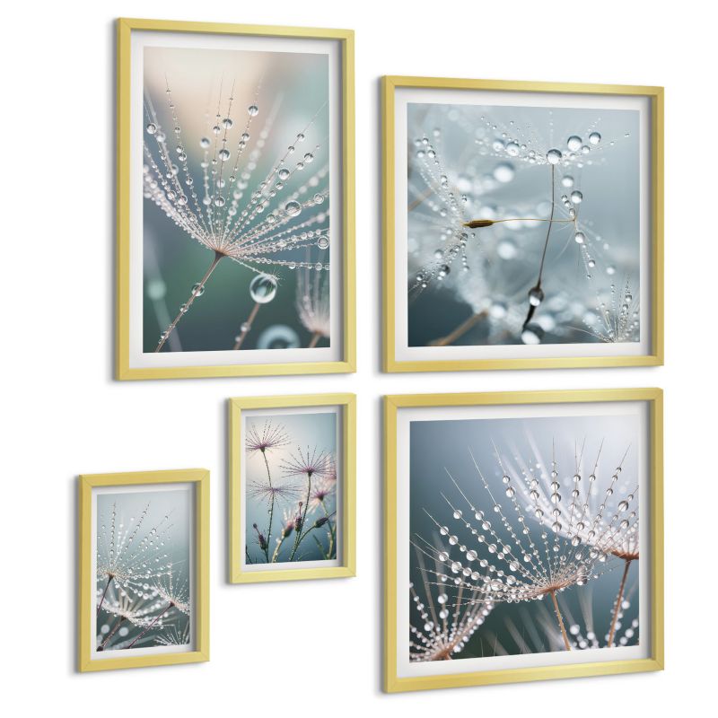 Galeria 5 Obrazów ArtPrintCave (2x50x50+2x20x30+40x60cm) Złota rama Linearne abstrakcyjne motywy 1 kpl.