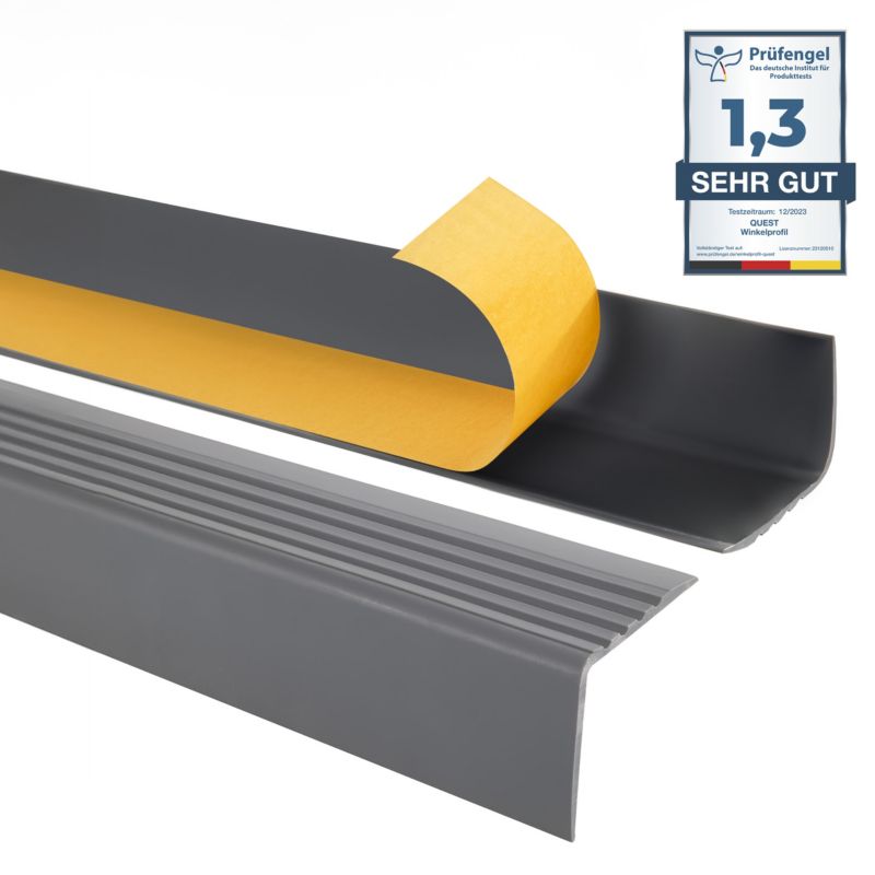 Profil schodowy PCV 50x42 mm QUEST, samoprzylepny antypoślizgowy nosek schodowy - 150 cm, ciemnoszary, 1 szt.