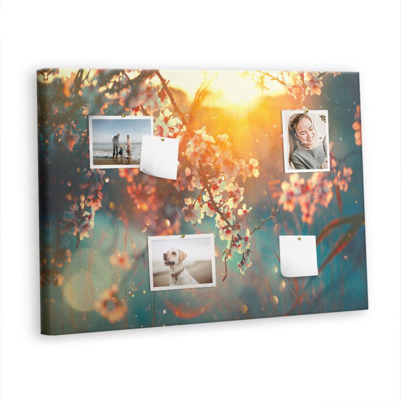 Tablica Korkowa Do Biura Pokoju Tulup 100x70 cm Pierwsze pąki wiosny Pinezki metaliczne 1 kpl