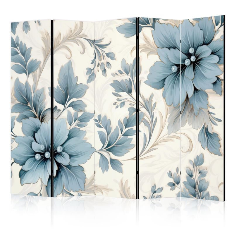 Parawan Muralo Jednostronny Turkusowe Kwiaty w Wersji Retro 225x172cm 1 szt.