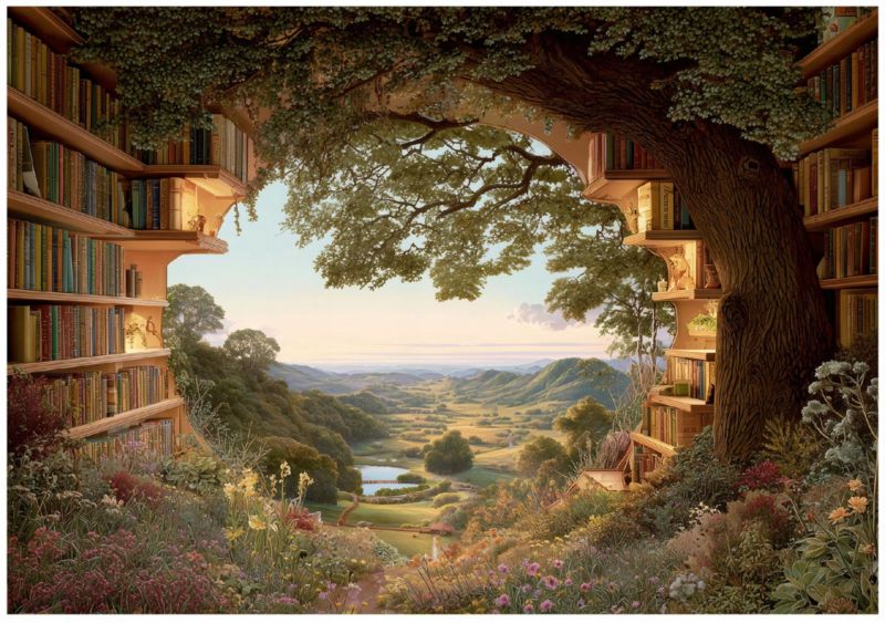 Fototapeta WALLARENA Do Sypialni Salonu Na Flizelinie 3D Biblioteka Krajobraz Brązowy 300x210 cm 16162VX6 1 szt.
