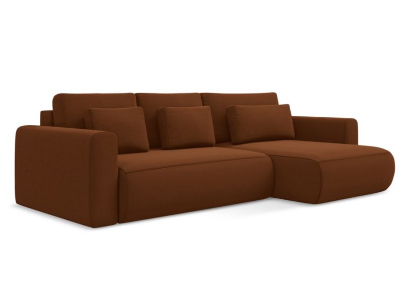Narożnik prawostronny z funkcją spania LaMiaSofa PERUGIA z tkaniny welwetowej 278x149 cm terakota 1 szt.