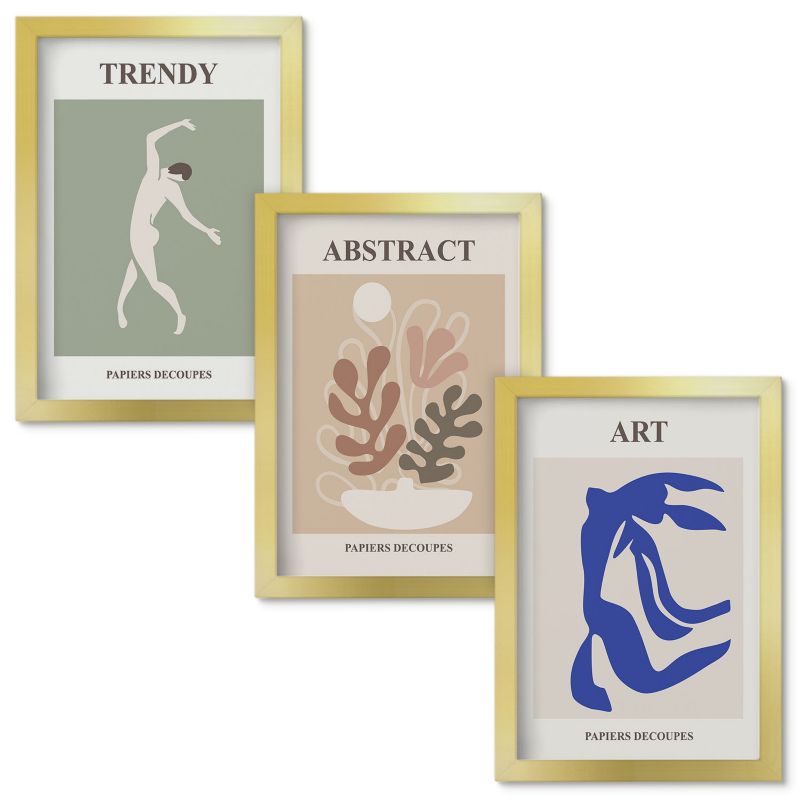 Obrazy Do Sypialni Wallfluent Stylowe postacie rośliny Matisse Złota rama 20x30cm 3 szt.