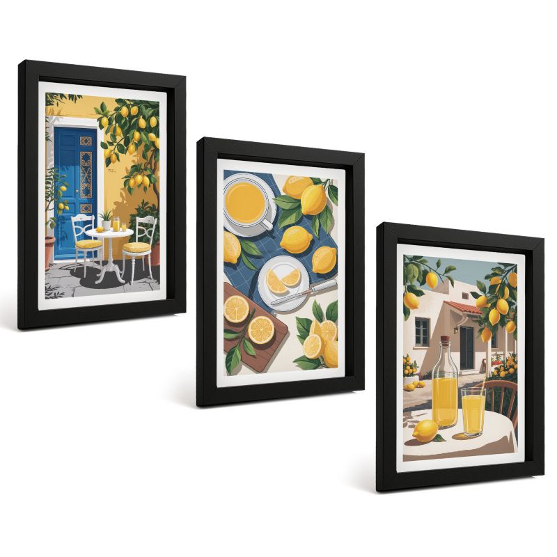 Zestaw Obrazów 3 Częściowy ArtPrintCave Czarne Ramki 20x30 cm Dekoracja do Sypialni Lemoniada cytrynowa 1 kpl.
