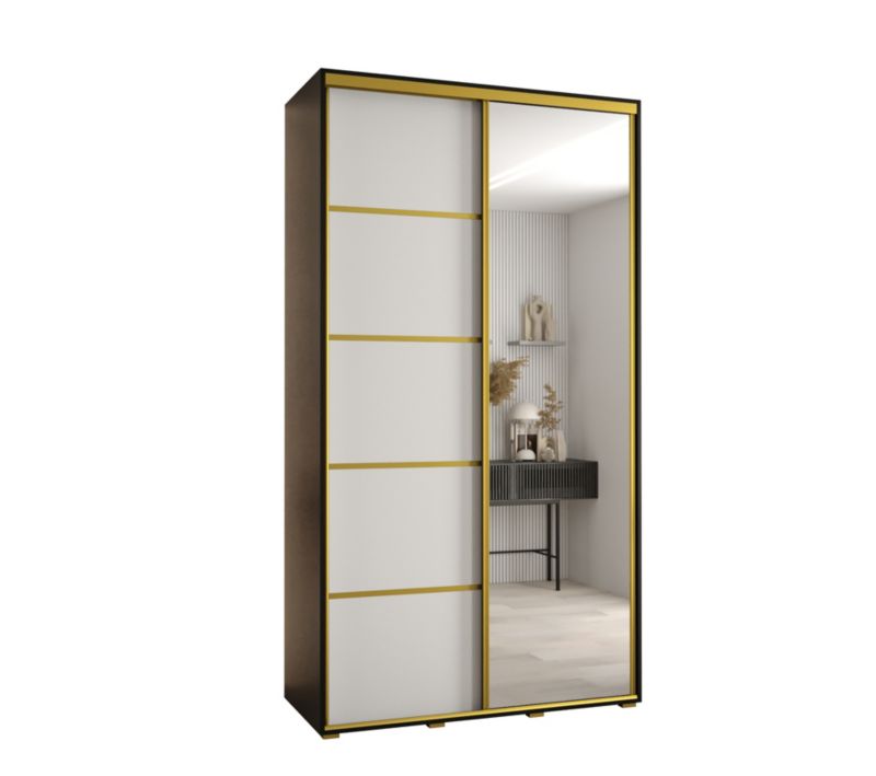 Szafa przesuwna Abiks DAVOS 5 wysoka szer.130cm gł.60cm czarny/biały/złoty 1szt.