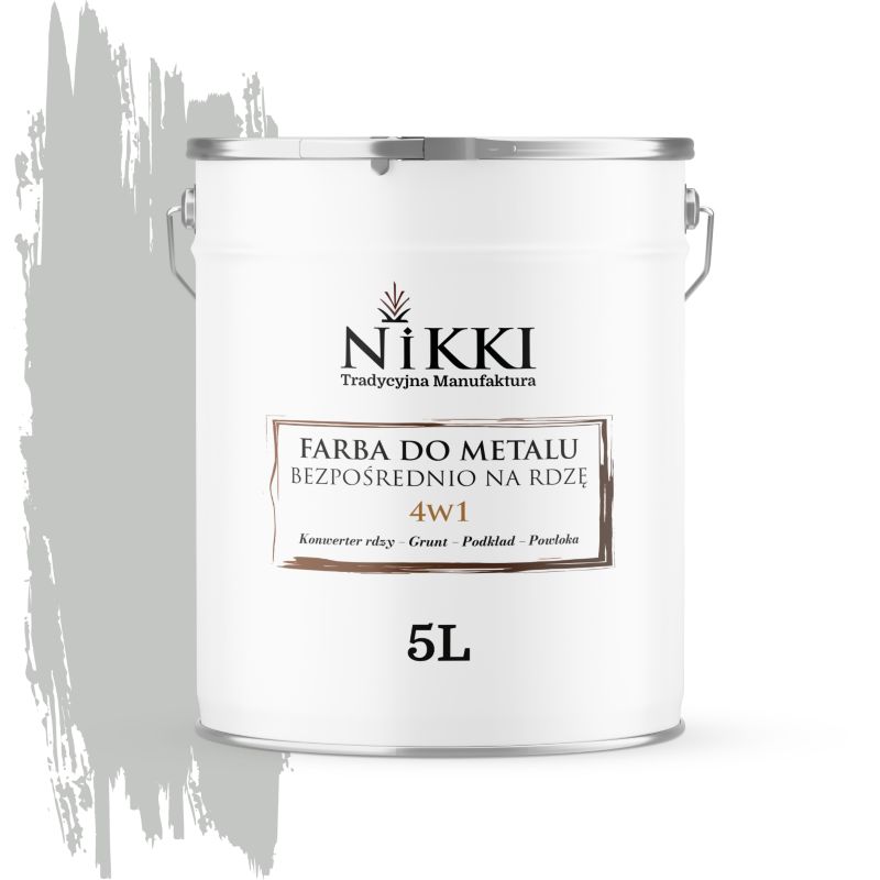 Farba do Metalu Antykorozyjna 4w1 NIKKI Szary jasny RAL7035 Wysoki Połysk 5L