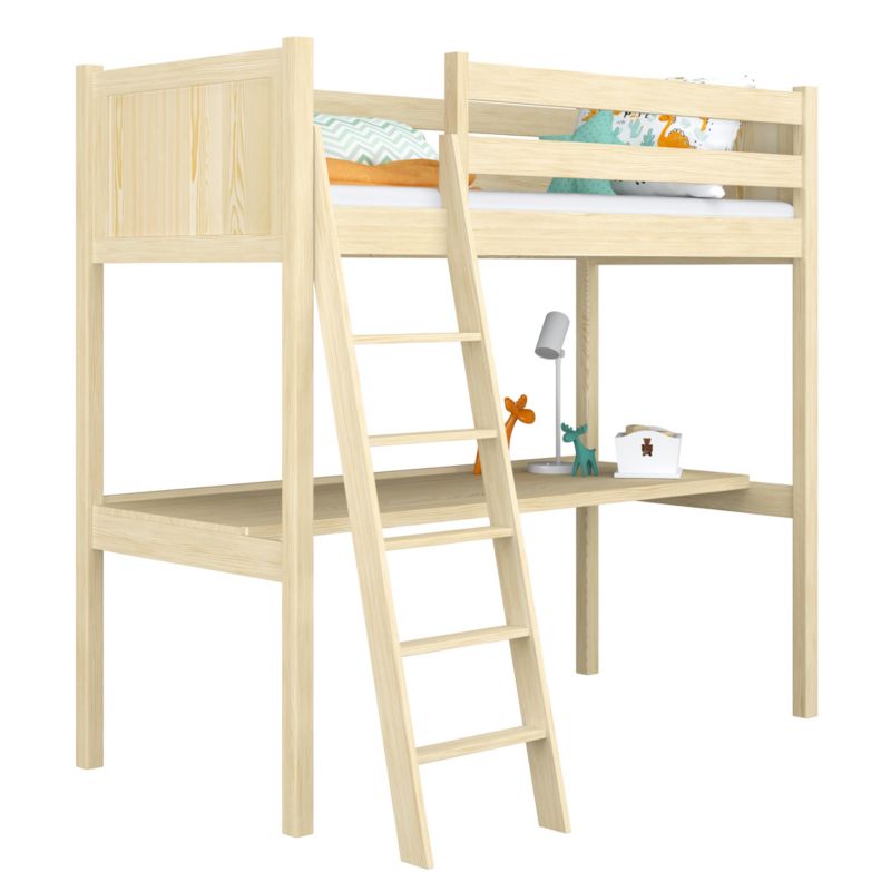 Drewniane łóżko N-WOOD na antresoli z biurkiem N04 sosna bezbarwna 100x180 1szt.