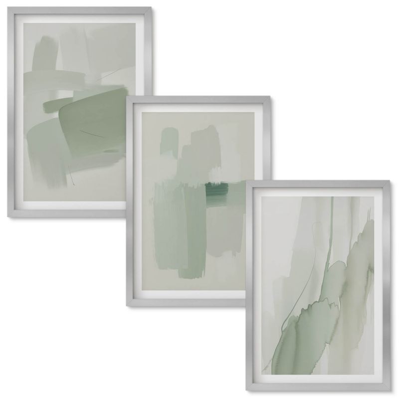 Obrazy do Salonu Wallfluent Abstrakcyjne akwarelowe wzory Srebrna rama 40x60 cm 3 szt.