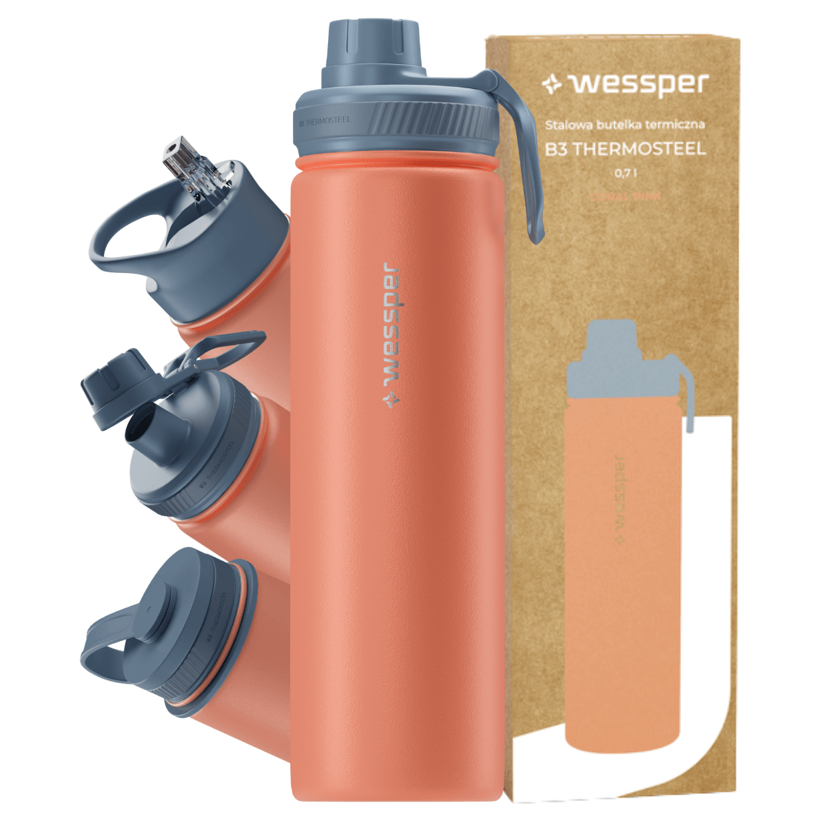 Termiczna butelka Wessper ActiveMax Steeline 700 ml w kolorze różowym.
