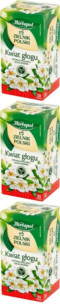 3x Herbata ziolowa w torebkach Herbapol Zielnik Polski, kwiat głogu, 20 sztuk x 2g