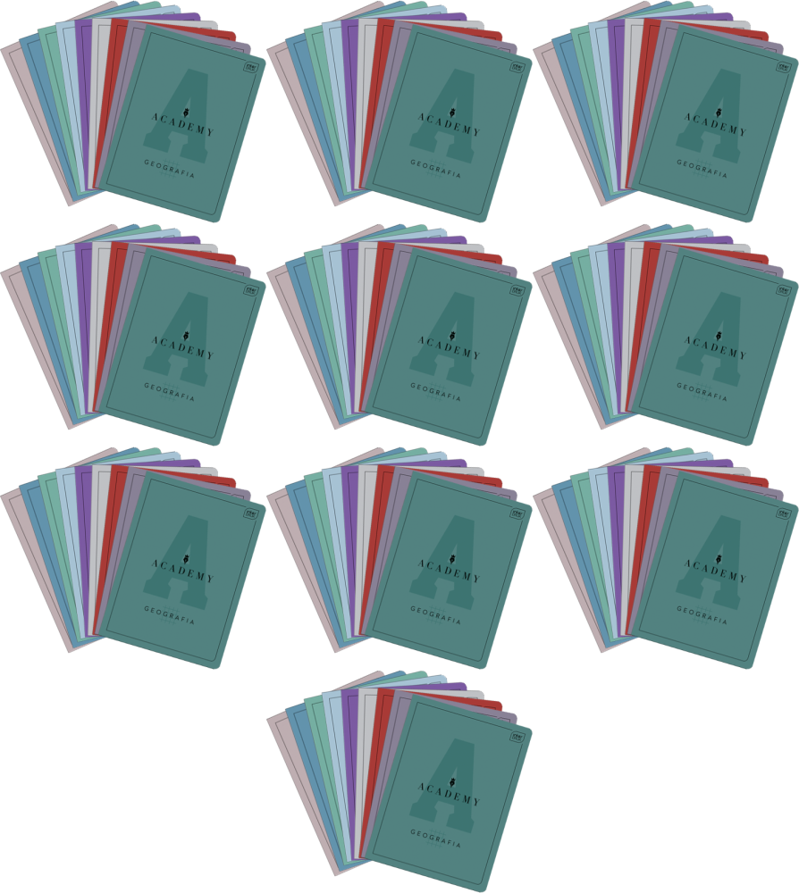 10x Zeszyt przedmiotowy Interdruk Academy, A5, 9 sztuk: J. Polski, J. Angielski, Geografia, Matematyka, Historia, Informatyka, Biologia, Fizyka, 