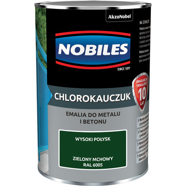 Emalia chlorokauczukowa do metalu i betonu Zielony trawiasty 0,9L Nobiles