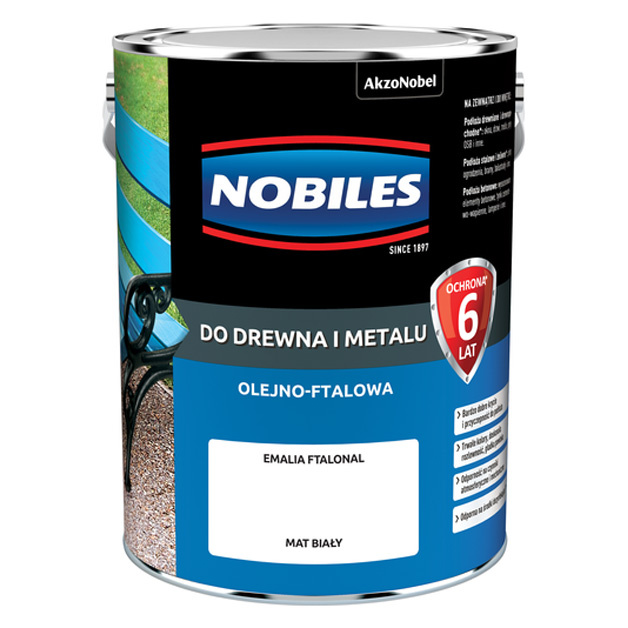 Emalia ftalowa do drewna i metalu Ftalonal Biały mat 5L Nobiles