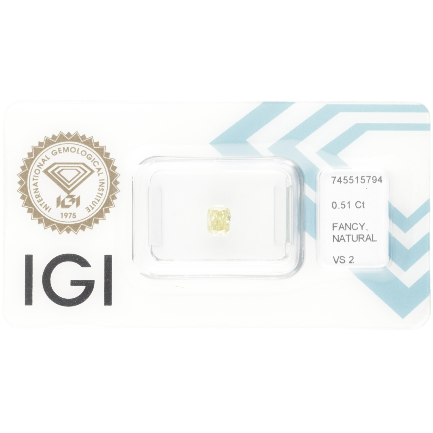 Diament naturalny 0,51 CT / Natural Fancy Greenish Yellow / Cushion Modified Brilliant / VS2 / VG - wysyłka 24 h! - Mennica Skarbowa