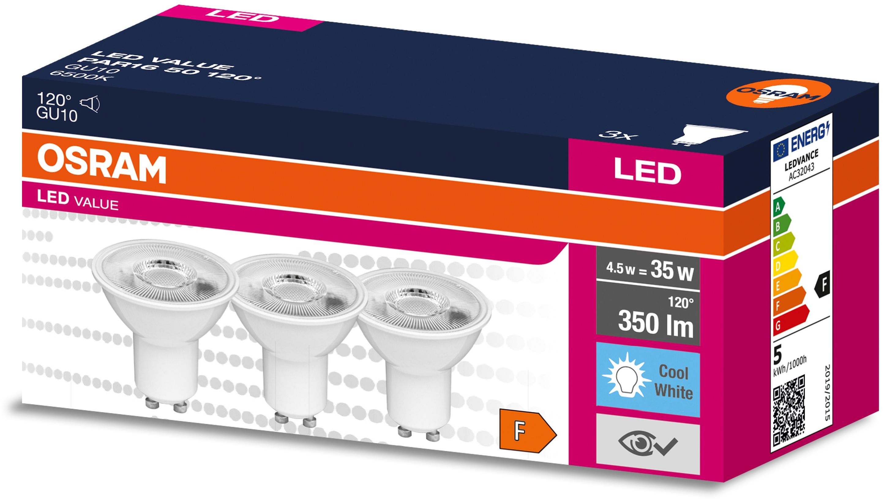 Osram Value żarówki LED Multipack 3x4,5 W 4000 K GU10