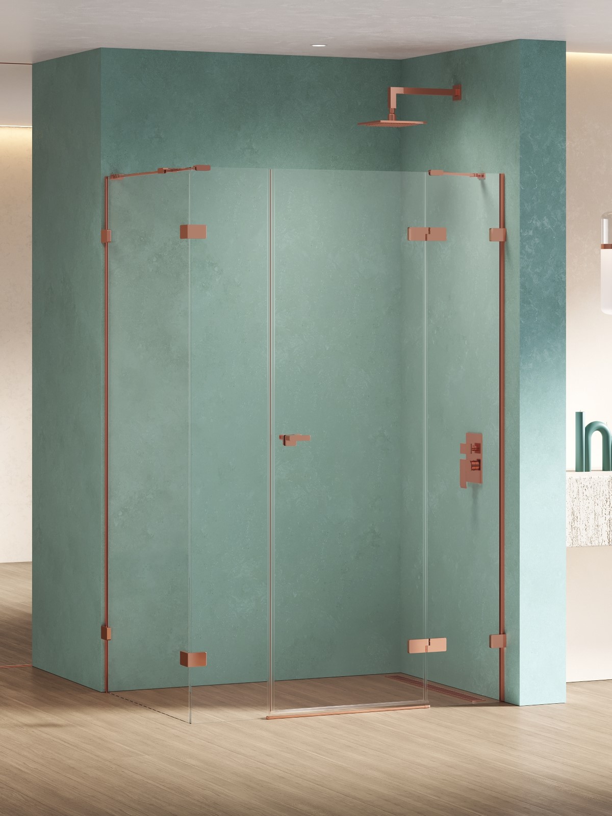 New Trendy Eventa Copper Shine kabina prysznicowa 150x100 cm prostokątna prawa miedź połysk/szkło przezroczyste EXK-6472