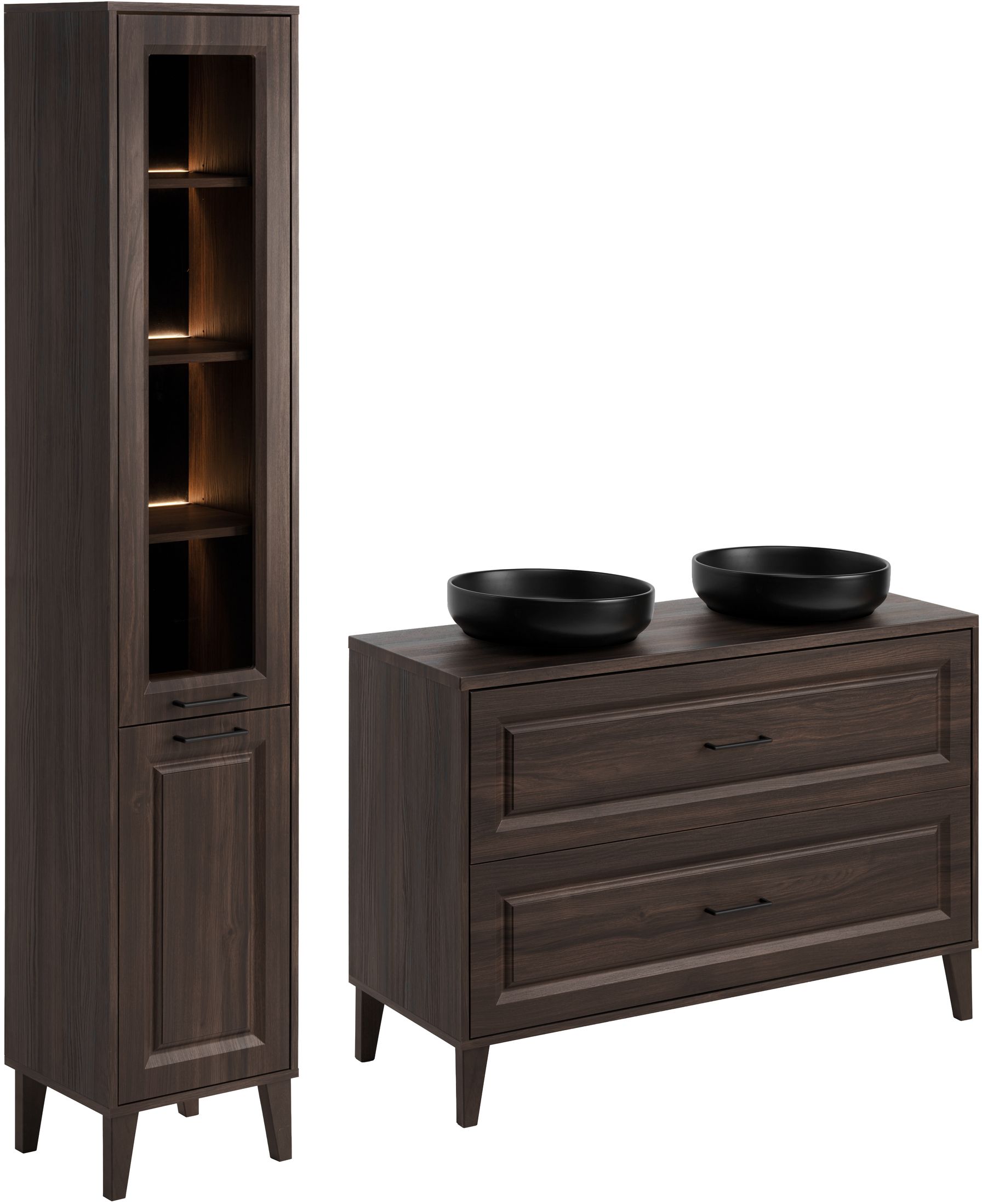 Zestaw Comad Dorothy Ristretto szafka 120x46x82 cm podumywalkowa stojąca dąb ristretto z blatem, umywalkami nablatowymi i szafką boczną ...
