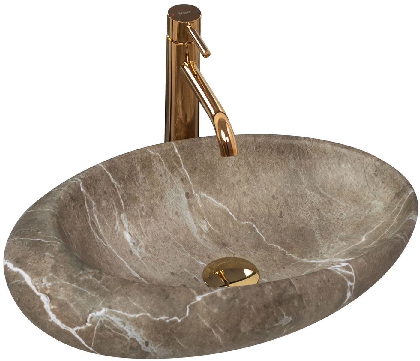 Rea Roxy B Stone umywalka 49x31 cm nablatowa owalna imitacja kamienia/beż REA-U6650 - Wysyłka w 24h
