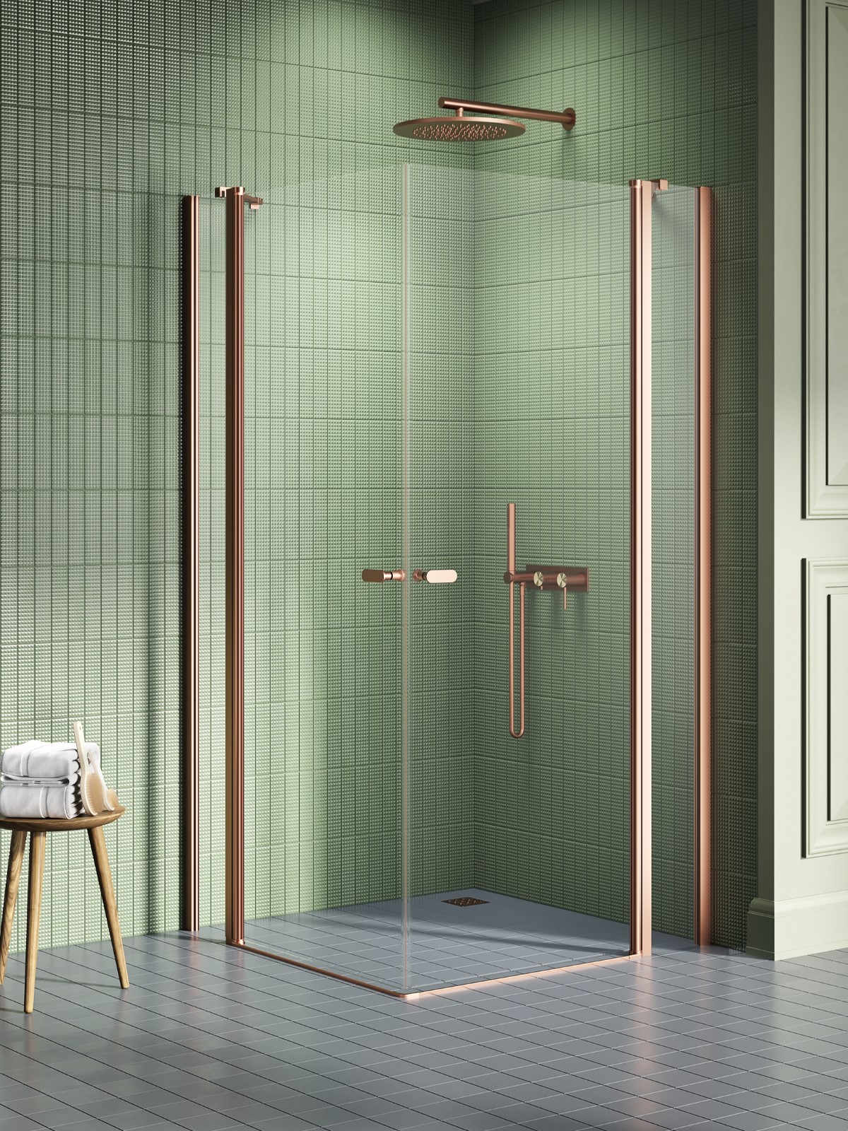 New Trendy New Soleo Copper Brushed kabina prysznicowa 100x110 cm prostokątna miedź szczotkowana/szkło przezroczyste K-2022