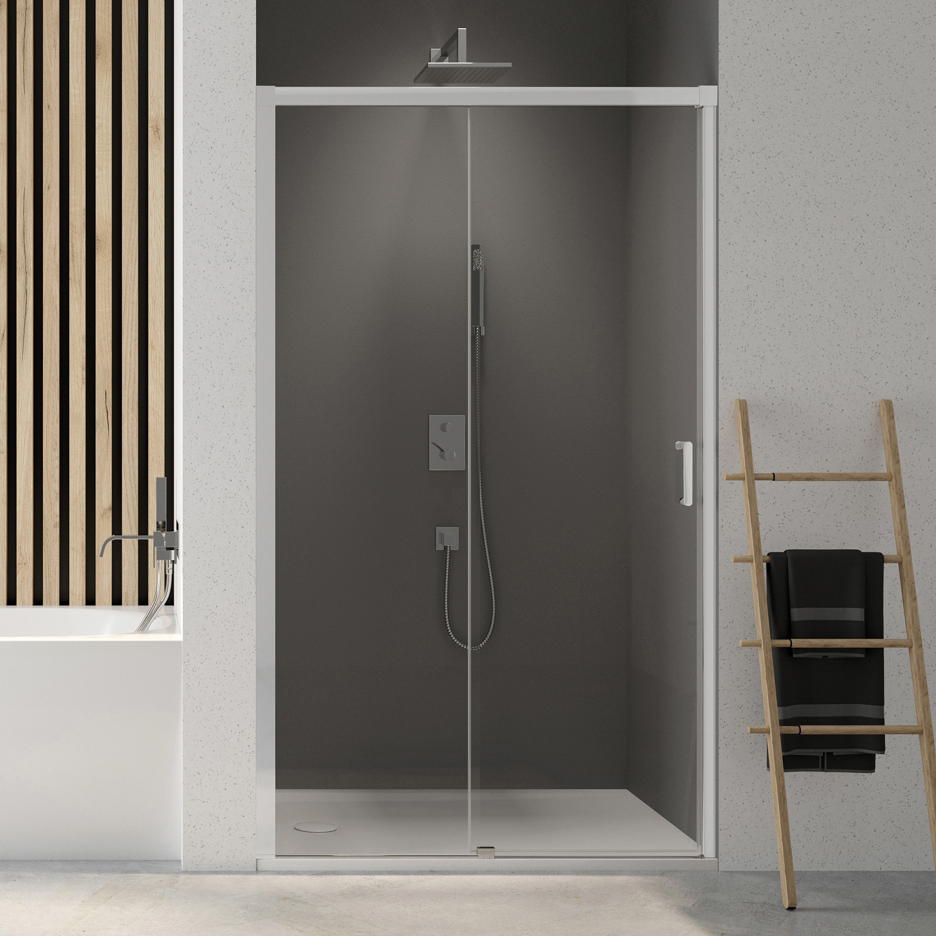 Sanplast Exa Line drzwi prysznicowe przesuwne D2/Exa Line-160-170 cm biały mat/szkło przezroczyste 600-540-2570-24-401