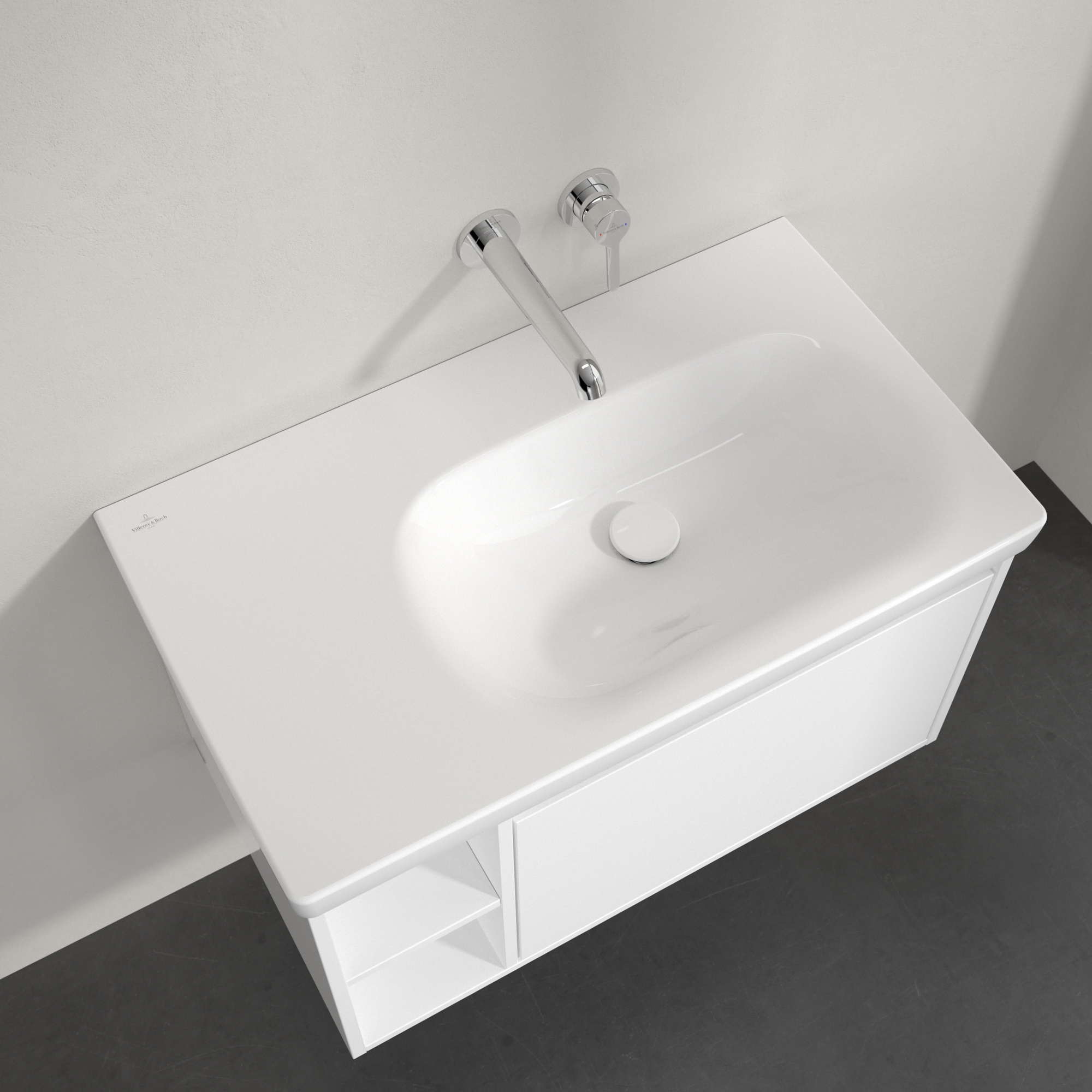 Villeroy & Boch Skyla umywalka 80x46 cm prostokątna meblowa prawa CeramicPlus Weiss Alpin 5A52R4R1
