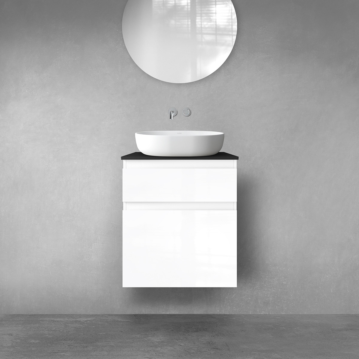 Oltens Vernal zestaw mebli łazienkowych 60 cm z blatem biały połysk/czarny mat 68230000 - Wysyłka w 24h
