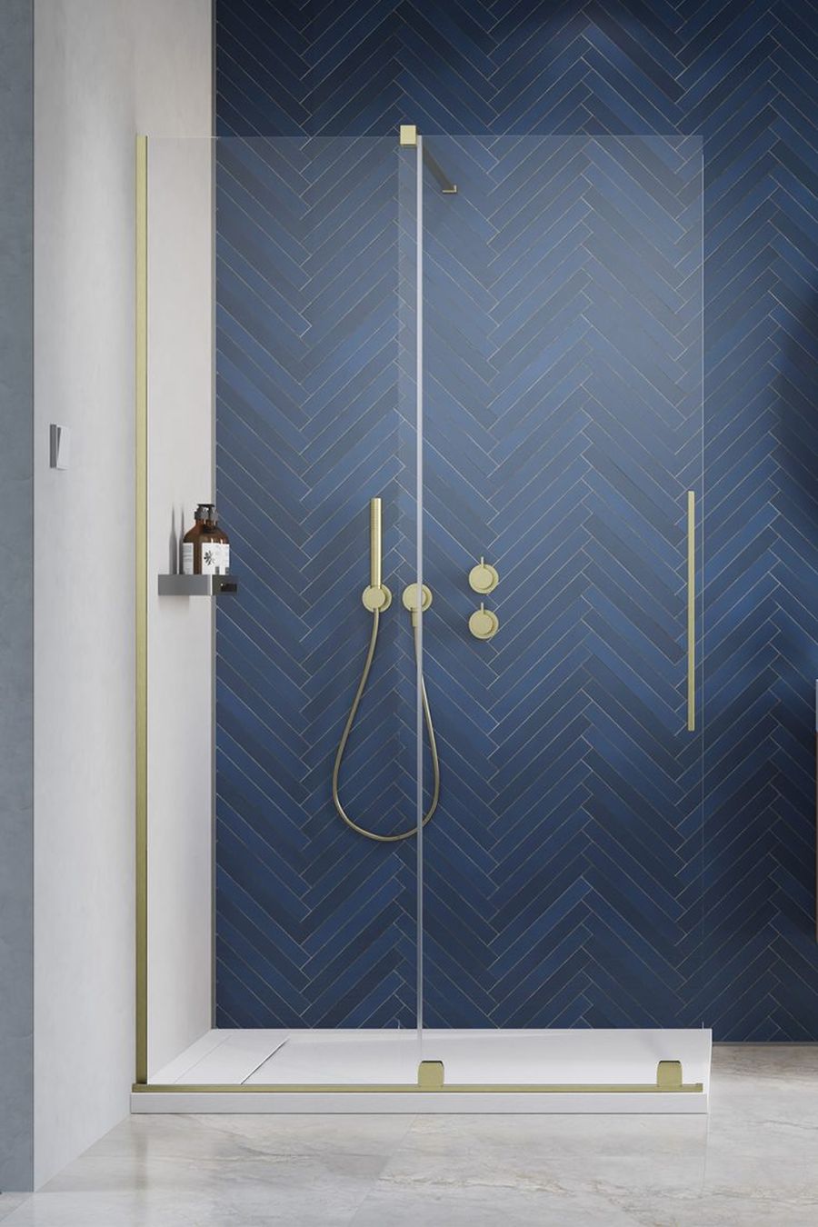 Radaway Furo Walk-In drzwi ze ścianką 160 cm prawe wolnostojąca złoty szczotkowany/szkło przezroczyste 10106838-99-01R/10110794-01-01
