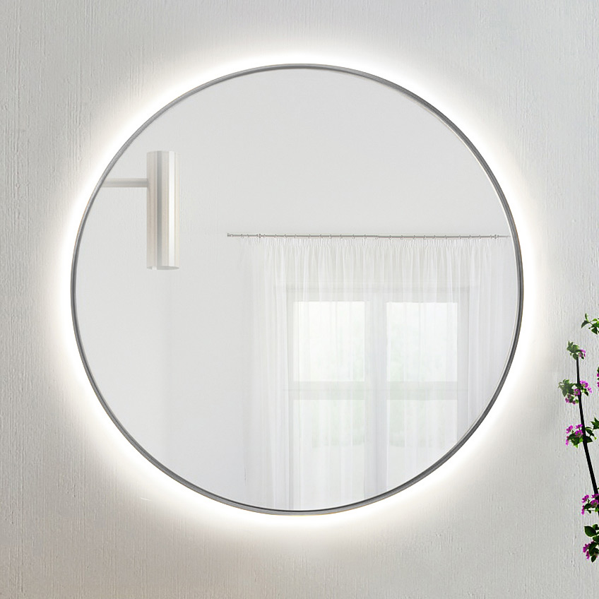 Baltica Design Tiny Border Bright lustro 80x80 cm srebrne barwa zimna z włącznikiem bezdotykowym i matą grzewczą