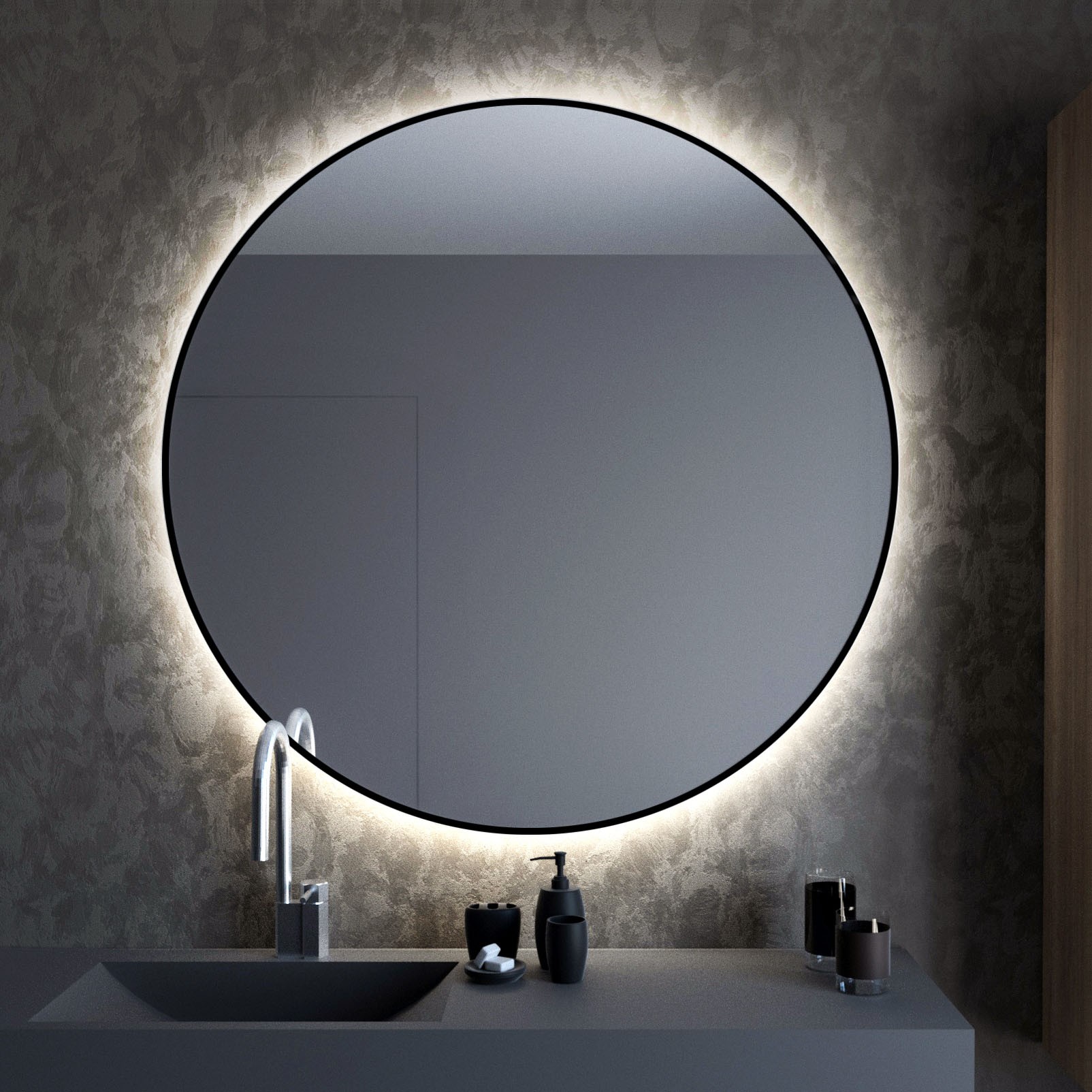 Baltica Design Bright lustro 100 cm okrągłe z oświetleniem czarny