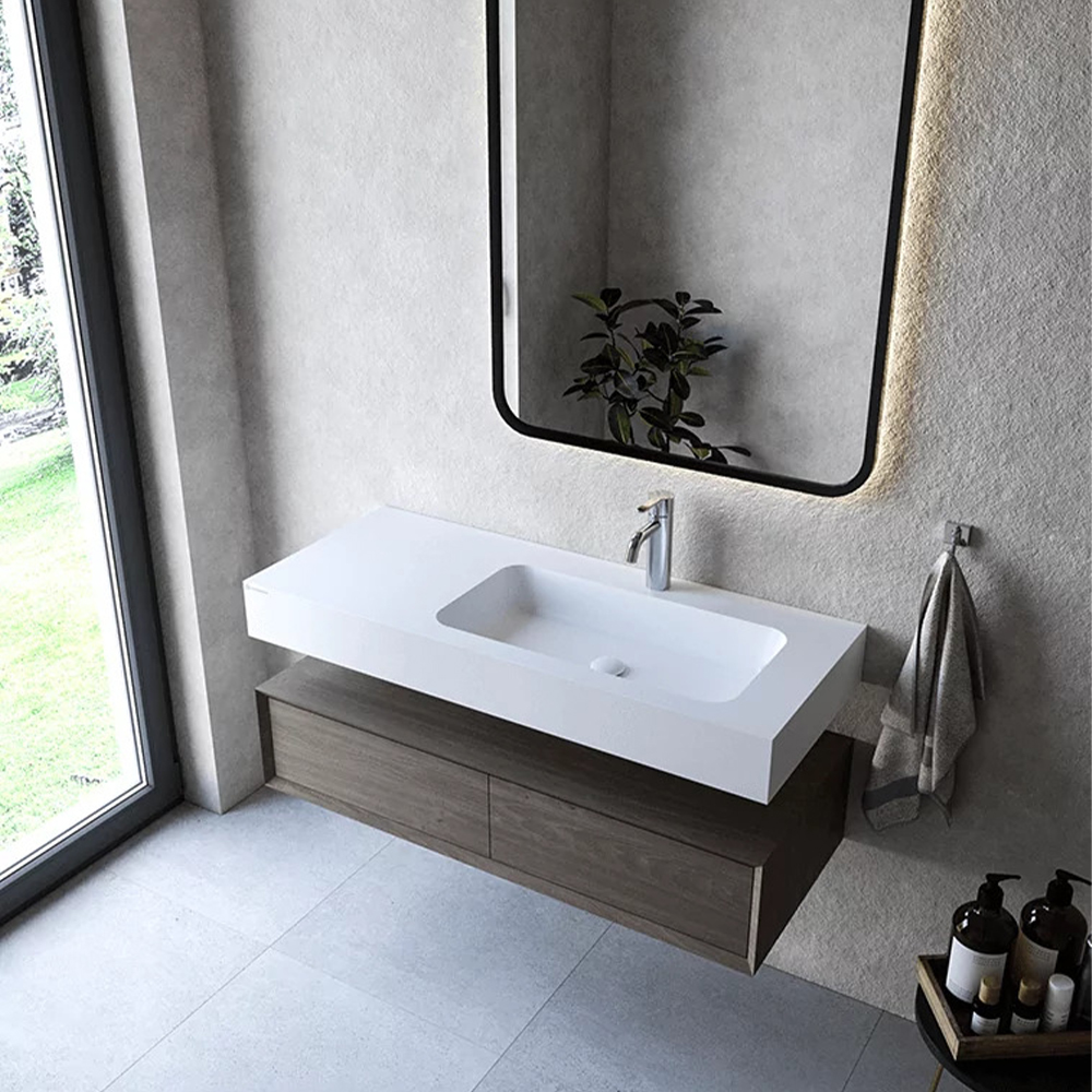 Cristalstone Linea Simpla umywalka 110x45 cm prostokątna ścienna-z blatem biała U1100-MBPOT