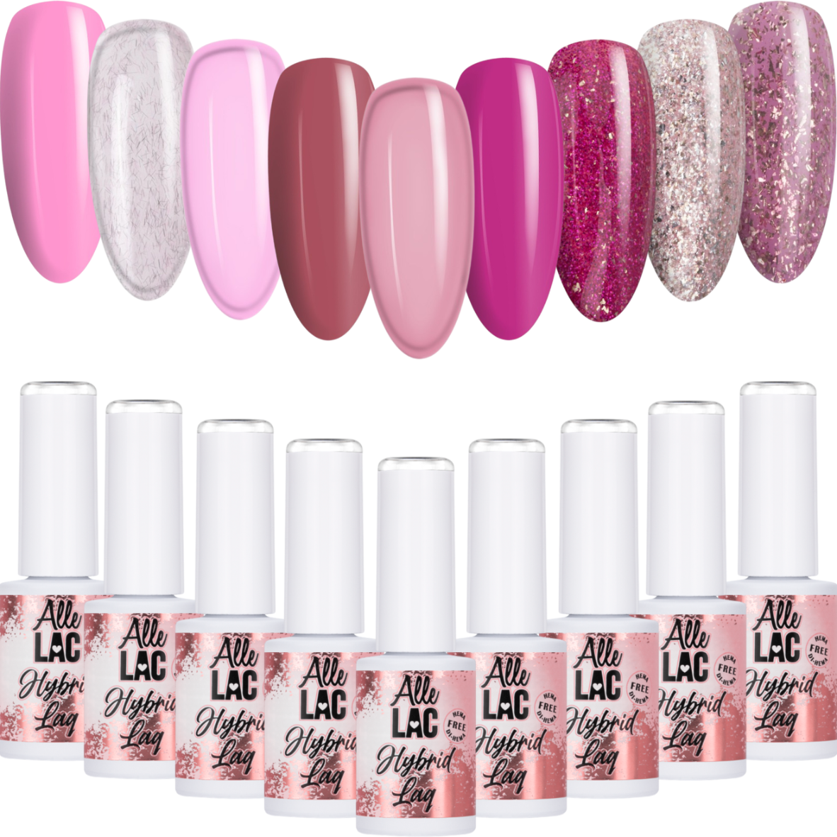 9x Lakier Hybrydowy ALLELAC 6g Pinks 2 ZESTAW 9w1