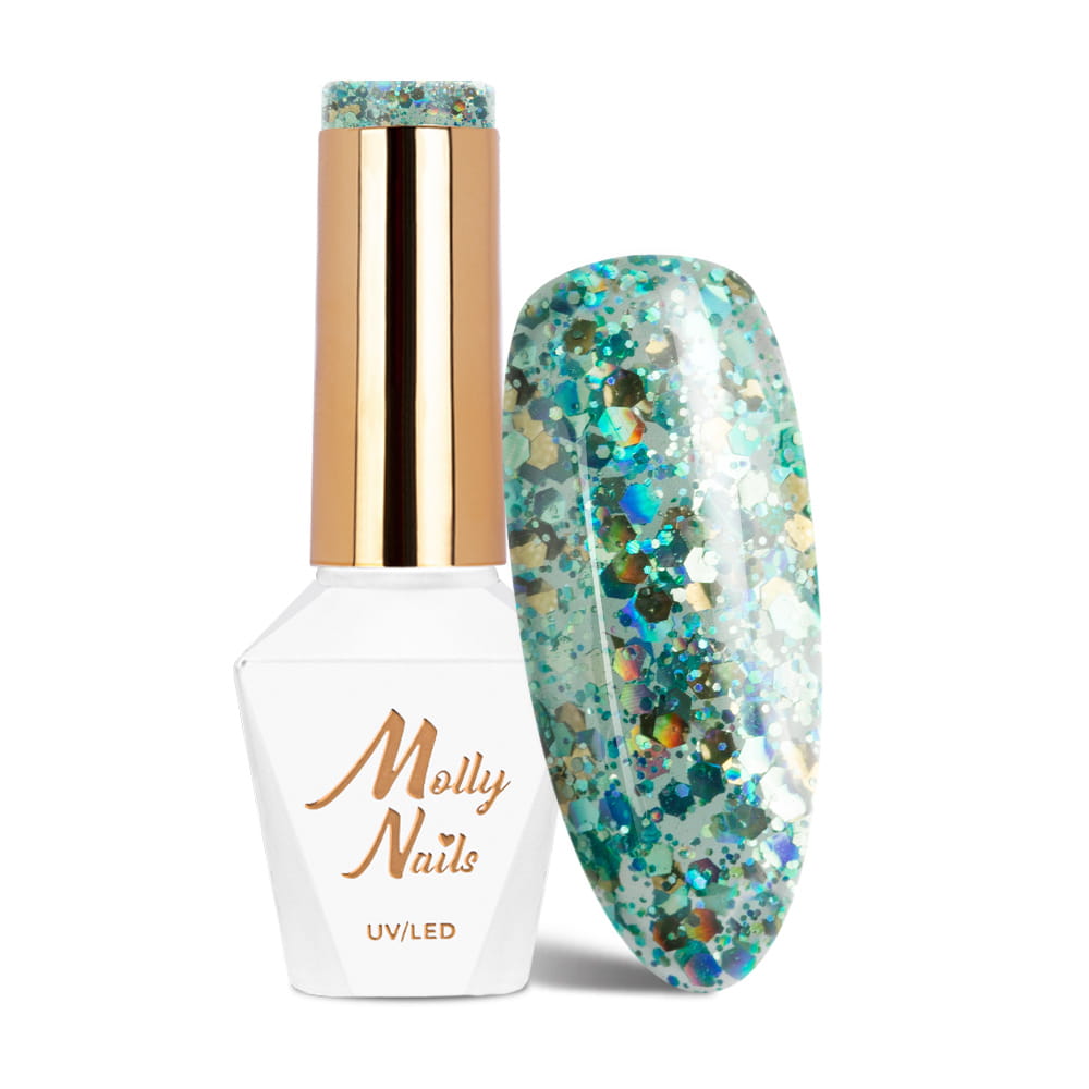 Lakier hybrydowy LED/UV Gel Polish Molly Nails Crushed Diamonds Nr 537 Glammy Chic HEMA/Di-HEMA Free 8g