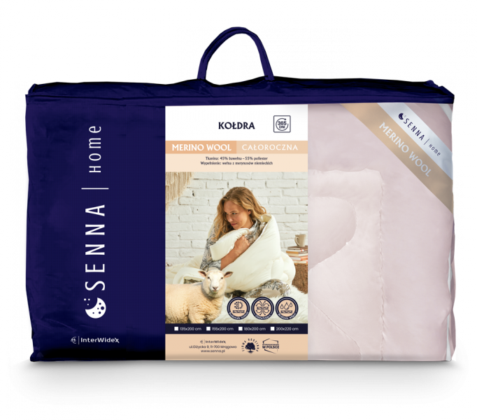 Kołdra wełniana, wełna Inter-Widex 220x200 wz. różowy