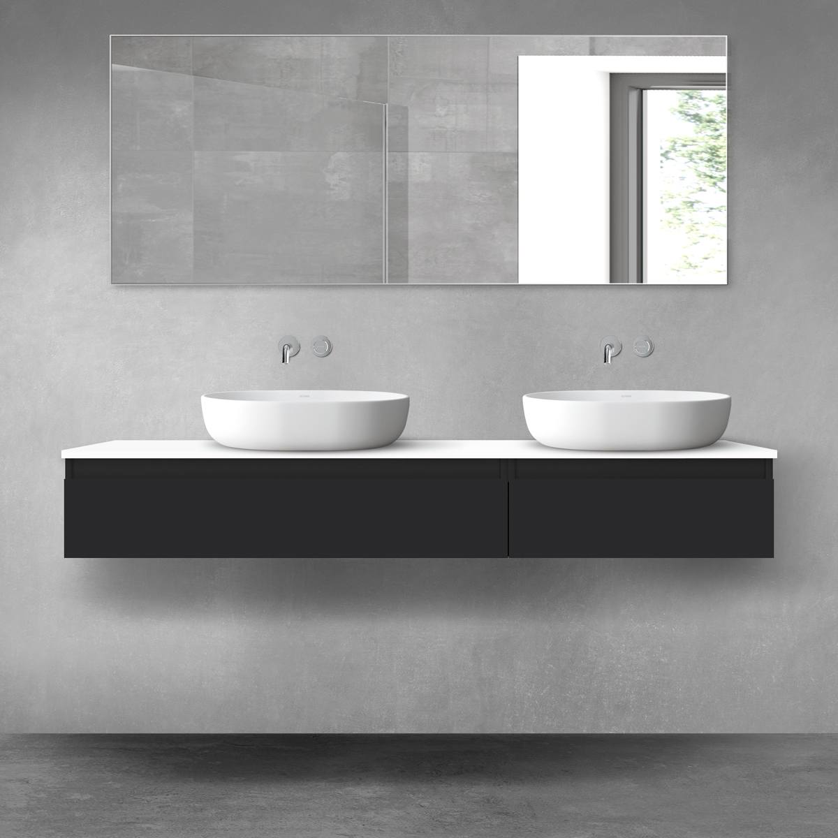 Darmowa Dostawa - Zestaw mebli łazienkowych 160x45.6x47 cm podumywalkowa wisząca biała-czarna Oltens Vernal 68357300