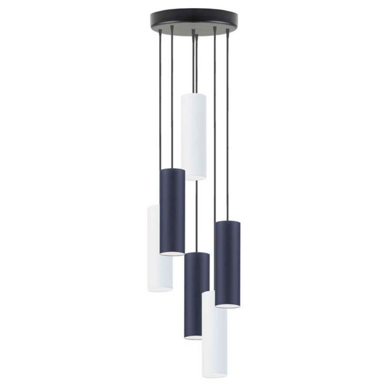 Lampa wisząca zwis Volta Light Factory żyrandol sufitowa z abażurami tuba Granatowy, biały FINE Z6 1szt.