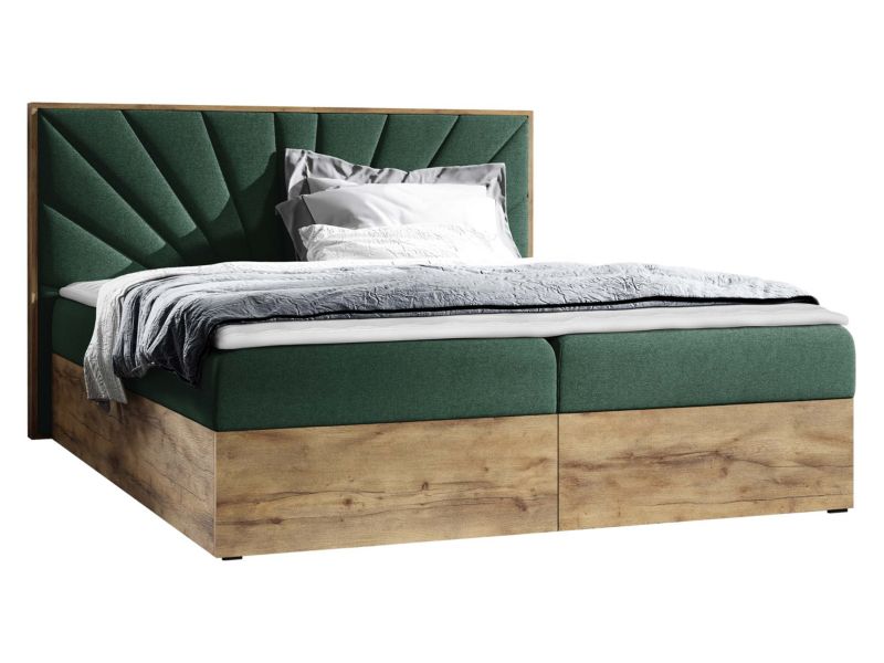 Łóżko kontynentalne MIRJAN 24 Wood 7 180x200 dąb lancelo/ciemny zielony 1 szt.