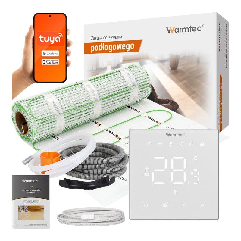 Mata grzewcza grzejna pod płytki Warmtec 2,5m² 100W/m² Wi-Fi zestaw biały regulator DSE-25/XRT01 1szt.