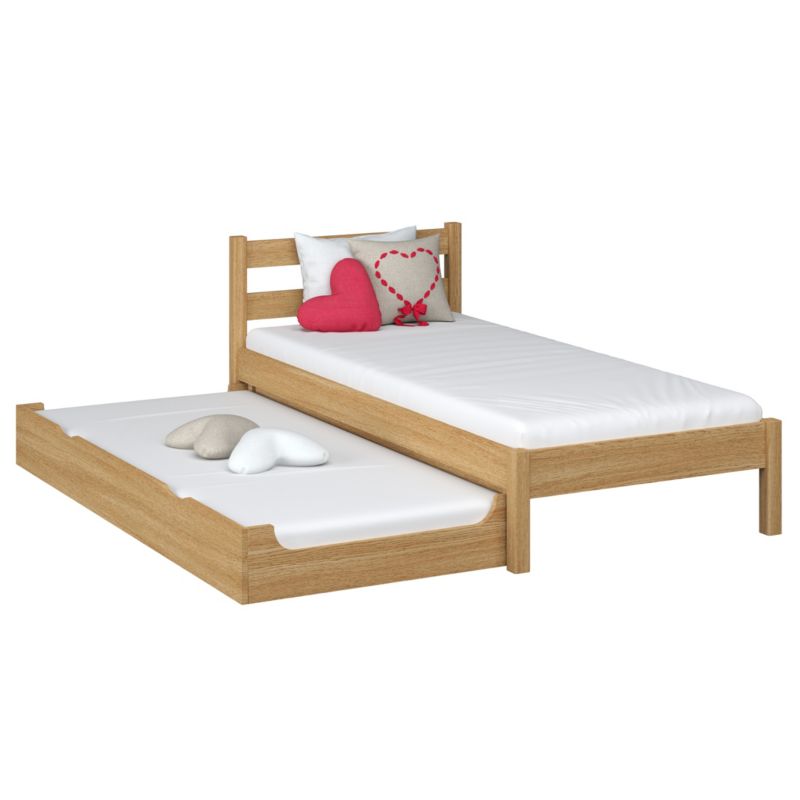 Dębowe łóżko N-WOOD pojedyncze z szufladą na materac N01 dąb naturalny 90x200 1szt.